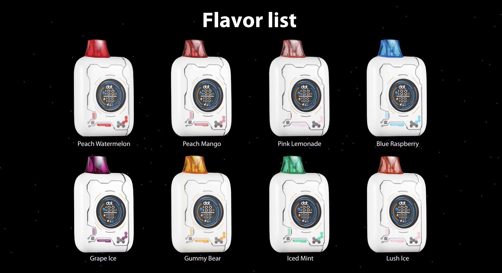space bar disposable vape by dot 20k flavors