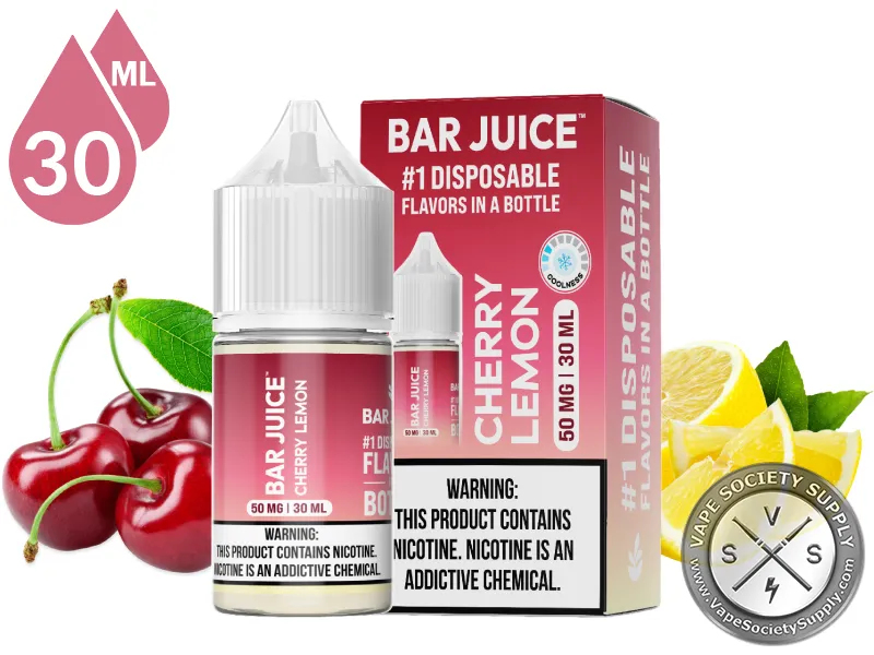 Cherry Lemon by Bar Juice Salt 30ml bottle and box with cherries and lemons