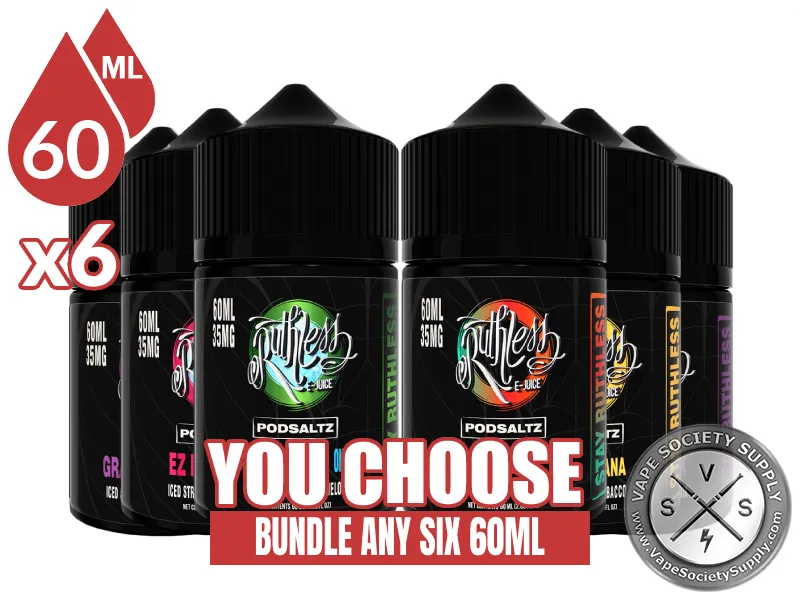 Ruthless Pod Saltz Bundle 6x60ml (360ml): 6 bottles with a You Choose banner