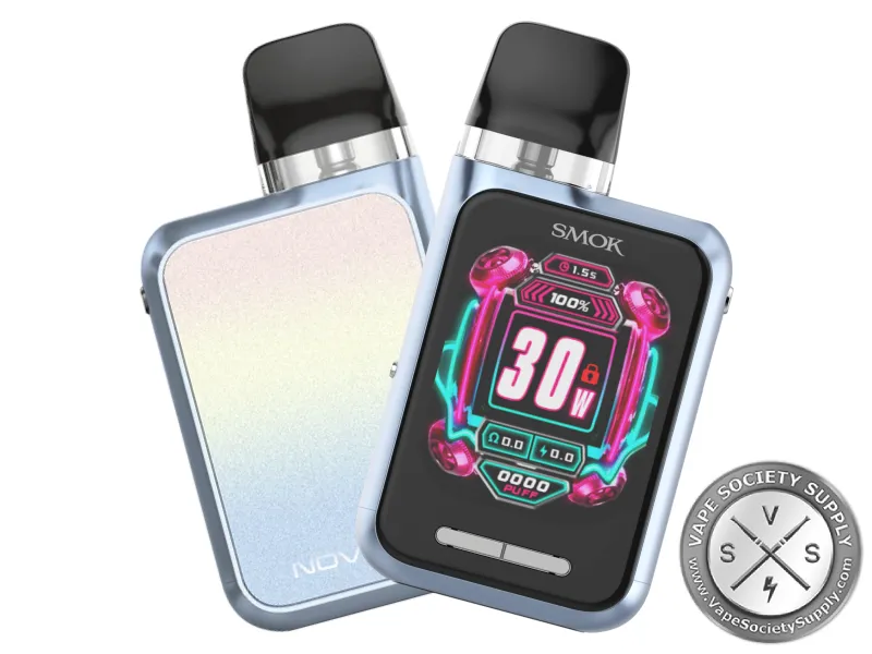 SMOK Novo GT Box pod system in Blue and 7 Color: a light blue frame and a pearly back with a rainbow sheen