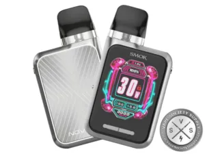 SMOK Novo GT Box pod system in Silver: a silver frame and a silver back with fine diagonal lines