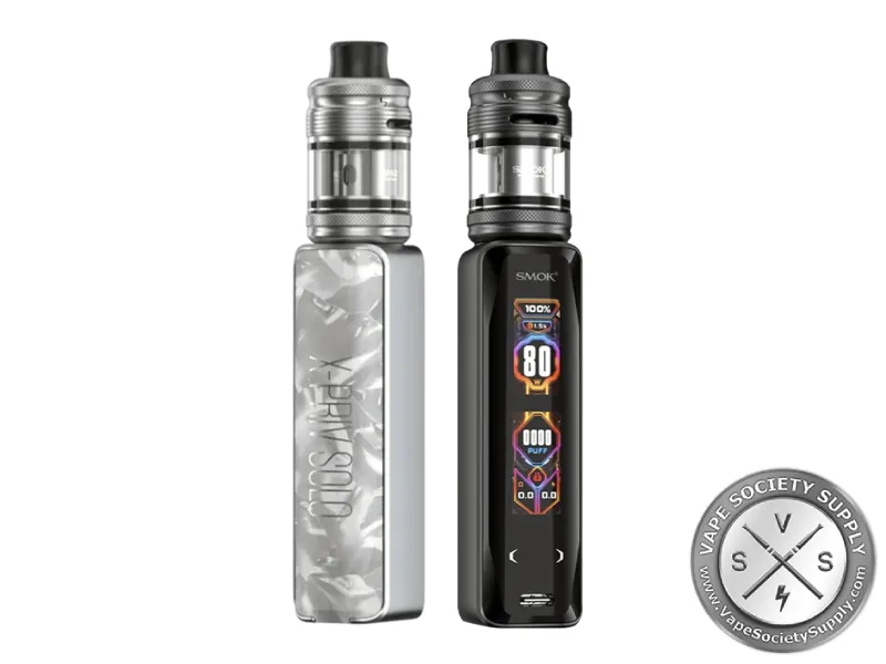 SMOK X-Priv Solo kit in White Shell with a TF-D tank, back and front