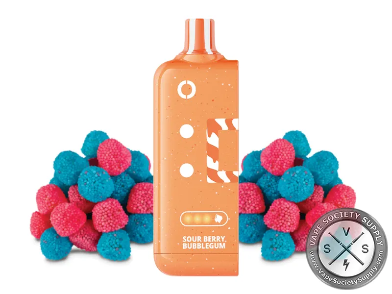 Off-Stamp X-Cube Sweet Cube Sour Berry Kick pod with red and blue sour gummy candies
