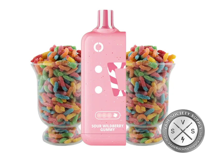 Off-Stamp X-Cube Sweet Cube Sour Wildberry Twist pod with glasses of sour gummy worms
