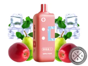 Off-Stamp X-Cube Ice Cube Apple Pear pod with red apples, pears, ice cubes and mint leaves