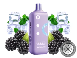 Off-Stamp X-Cube Ice Cube Black Mint pod with blackberries, ice cubes and mint leaves