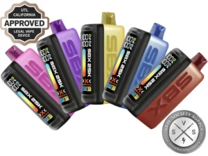 SBX 25K Disposable Vape Virginia Tobacco flavor with California UTL Approved badge.