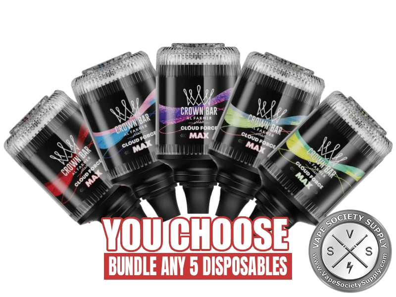 [5-Pack] Al Fakher Crown Bar Cloud Force Max 50K Puffs Disposable E-Hookah Vape Head Bundle