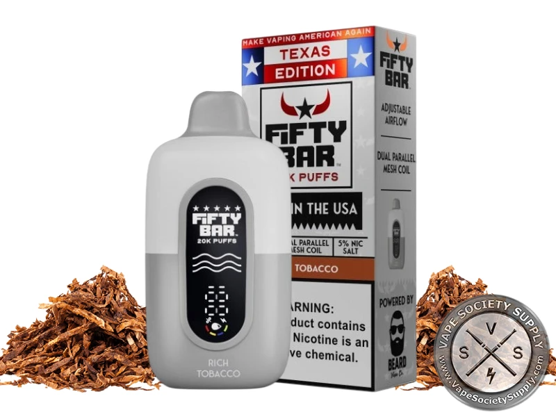 Fifty Bar Disposable Vape _ 20K Puffs Texas Edition Tobacco