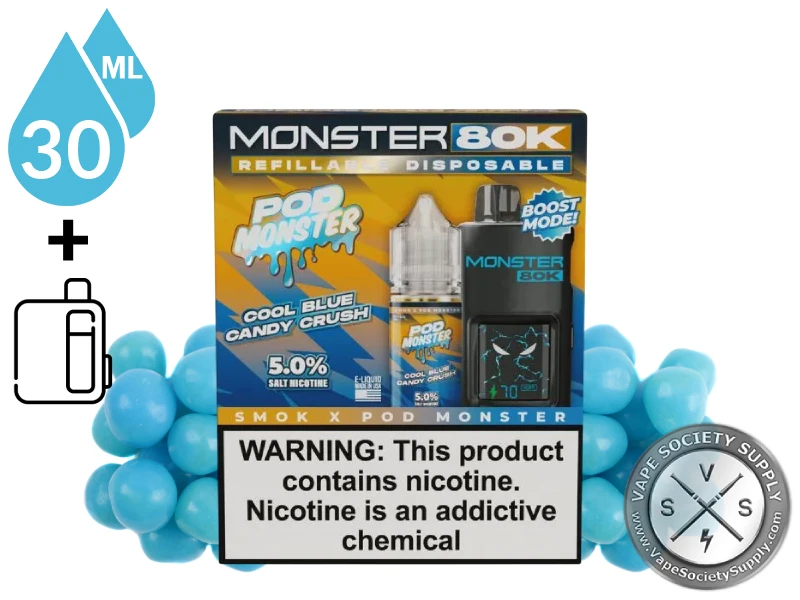 Pod Monster 80k Refillable Disposable Cool Blue Candy Crush