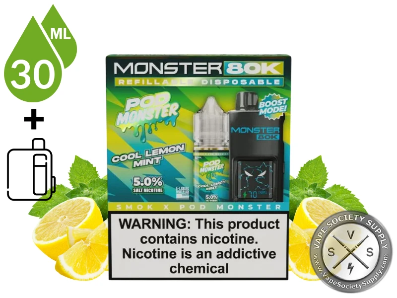 Pod Monster 80k Refillable Disposable Cool Strawberry Watermelon Bubblegum Cool Lemon Mint