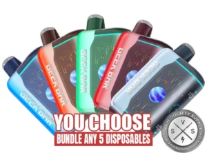 5 Pack Geek Bar Pulse X2 Disposable Bundle featuring mix-and-match flavors with up to 50000 puffs per device