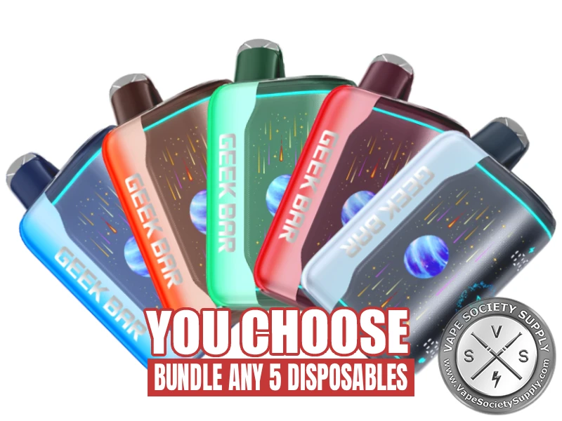 5 Pack Geek Bar Pulse X2 Disposable Bundle featuring mix-and-match flavors with up to 50000 puffs per device