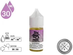Chakra Zen Haus Salt 30ml nicotine salt vape juice featuring peach, pear, and plum flavor.