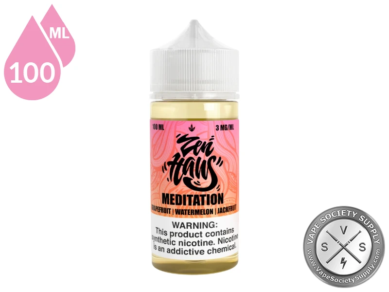 Meditation Zen Haus 100ml vape juice featuring grapefruit, watermelon, and jackfruit flavor.