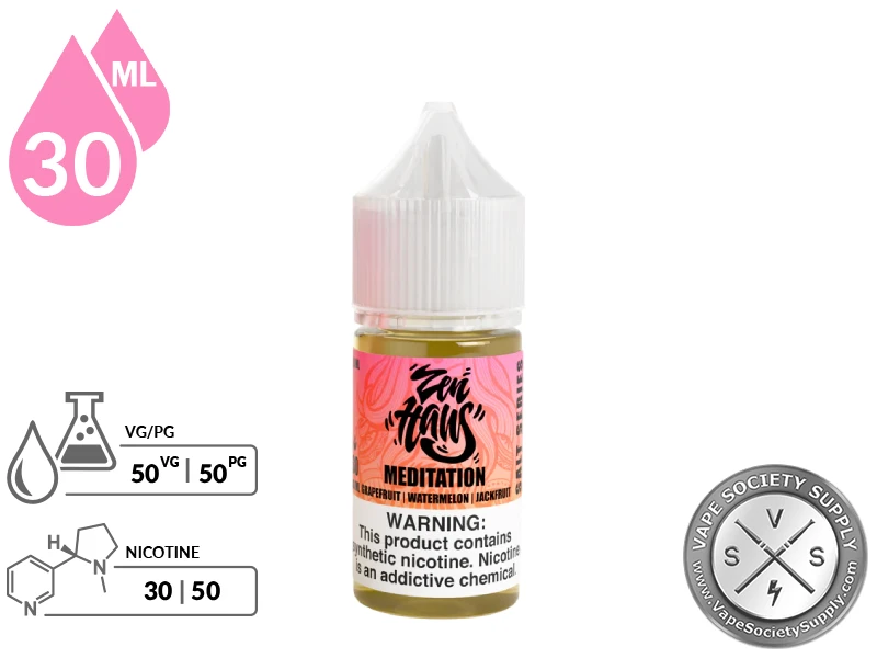 Meditation Zen Haus Salt 30ml bottle with 50VG 50PG nicotine salt formula.