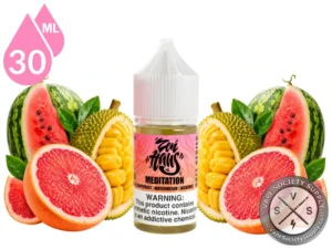 Meditation Zen Haus Salt grapefruit watermelon jackfruit nicotine salt with fresh fruit.