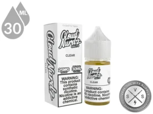 Clear CLOUD NURDZ Salts 30ml tobacco-free nicotine salt vape juice bottle with retail box.