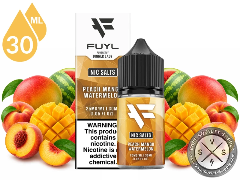 Peach Mango Watermelon FUYL By Dinner Lady Salt 30ml tropical fruit nicotine salt vape juice