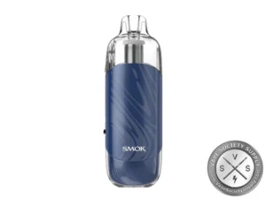 Dark blue refillable pod system with transparent pod section