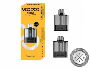 VOOPOO VRIZZ Cartridge V2 0.7Ω replacement pod 2-pack with 15mL capacity for MTL vaping and nicotine salt e-liquids.