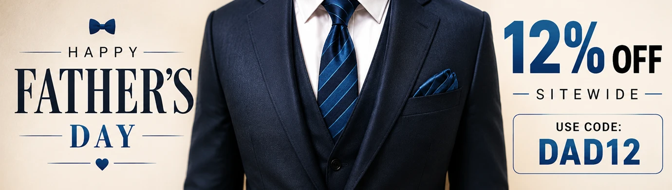 Father’s Day sale banner featuring a blue suit and tie with 12% off sitewide using code DAD12. Limited-time Father’s Day promotion for Vape Society Supplies.