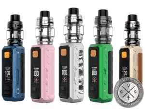 Vaporesso Armour Ultra Starter Kit displayed in five color options: Storm Blue, Light Pink, Silver Camo, Emerald Green, and Dune Gold.