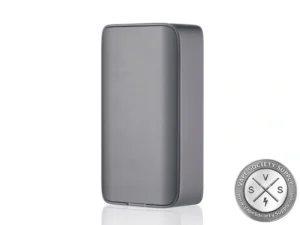 Rear view of the Gunmetal dotMod dotBox 220W V2 with magnetic battery door and engraved dotMod logo.
