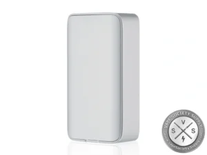 Rear view of the Silver dotMod dotBox 220W V2 with magnetic battery panel and engraved logo.