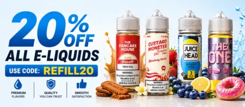 20% off all e-liquids with code REFILL20 - mobile sale banner