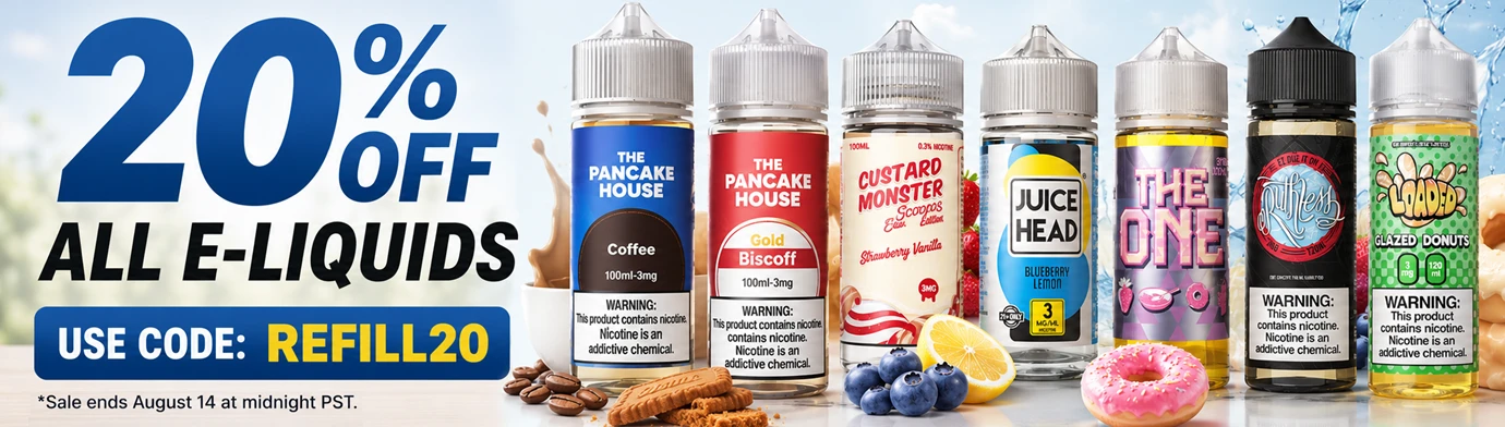 20% off all e-liquids with code REFILL20 - desktop sale banner