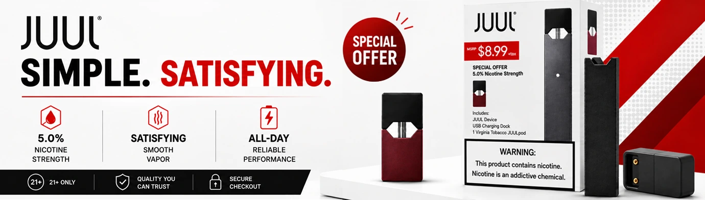 JUUL Device Kit and Pod Bundle Special Offer with 5% nicotine pod and USB charging dock