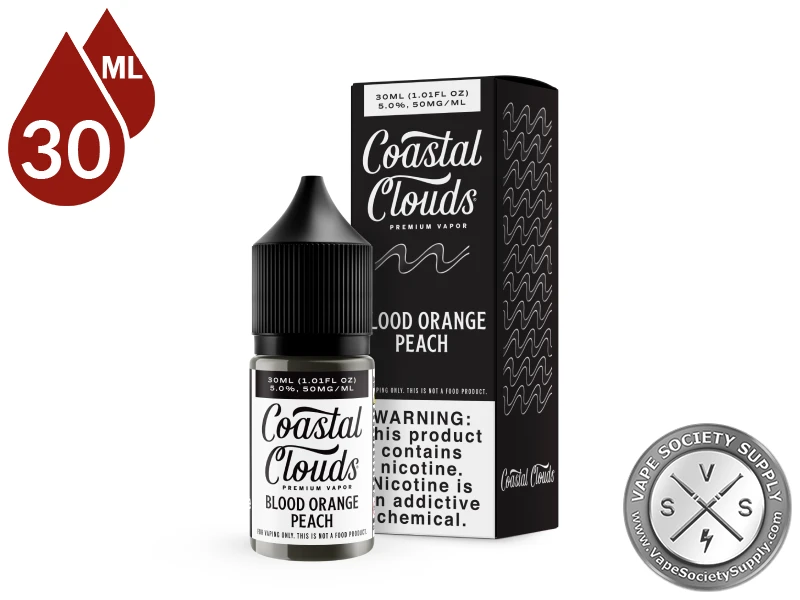 Blood Orange Peach Coastal Clouds Salt 30ml bottle in front of its box