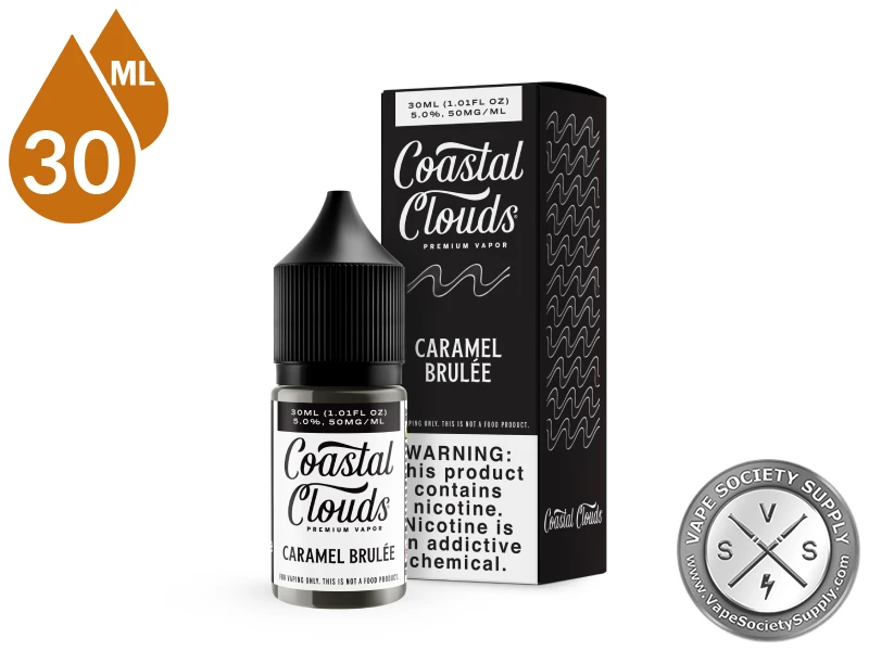 Caramel Brulee Coastal Clouds Salt 30ml bottle in front of its box
