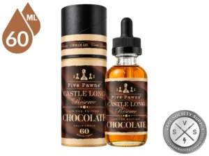 Castle Long Reserve Chocolate Five Pawns 60ml bottle in front of its box