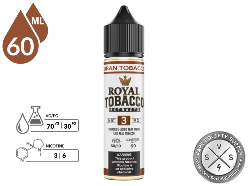 Cuban Tobacco Royal Tobacco 60ml bottle with its 70VG/30PG ratio icon