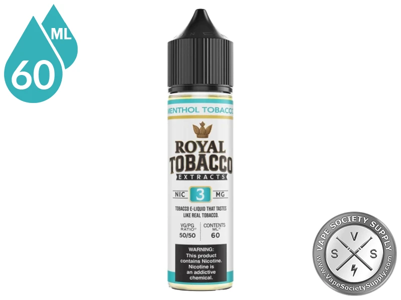 Menthol Tobacco Royal Tobacco 60ml bottle with a white label and teal top band, on a white background