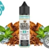 Menthol Tobacco Royal Tobacco 60ml bottle among tobacco leaves, fresh mint leaves, and ice cubes