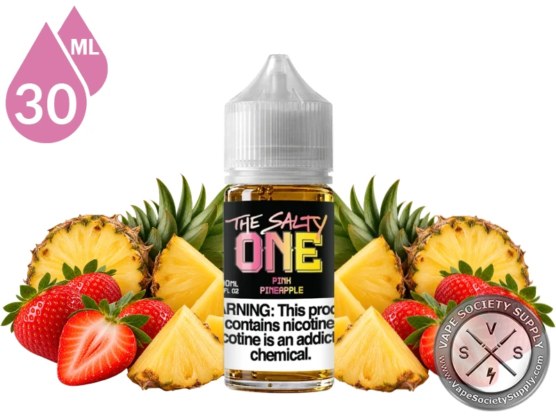 Pink Pineapple THE SALTY ONE 30ml bottle with pineapples and strawberries