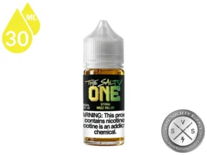 Straw Razz Melon THE SALTY ONE 30ml bottle with a 50/50 VG/PG icon and nicotine strength icons
