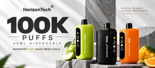 HorizonTech 100K Puffs 40mL disposable vape with 0.8 ohm quad mesh coils
