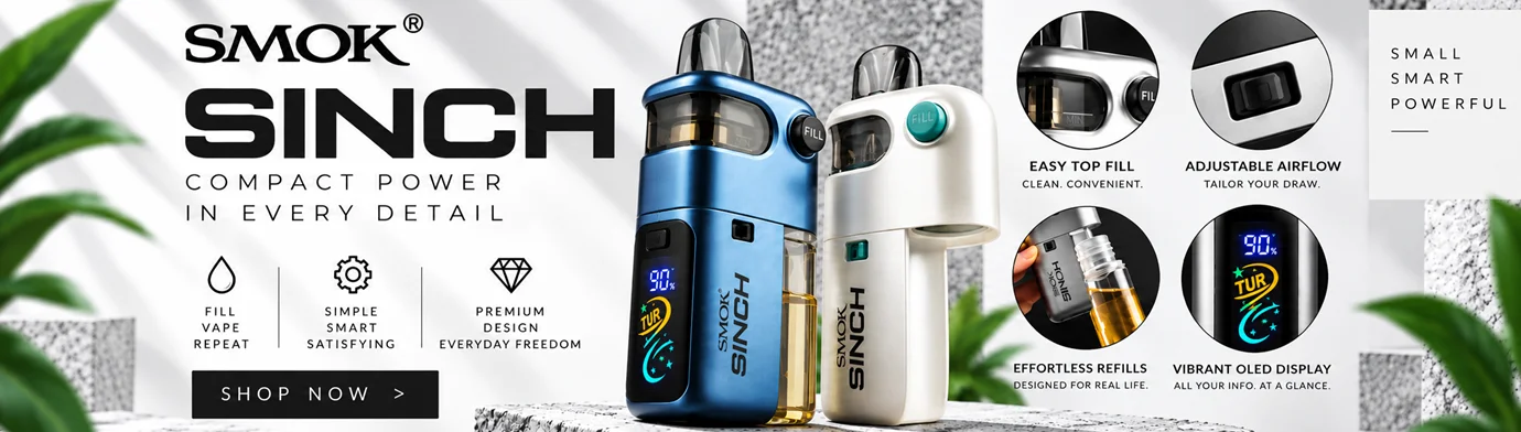 SMOK SINCH Pod Kit Blue and White Devices Desktop Banner