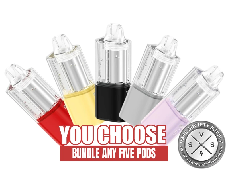 Five RAZ x RYL VUE 70K pods with a You Choose, Bundle Any Five Pods banner