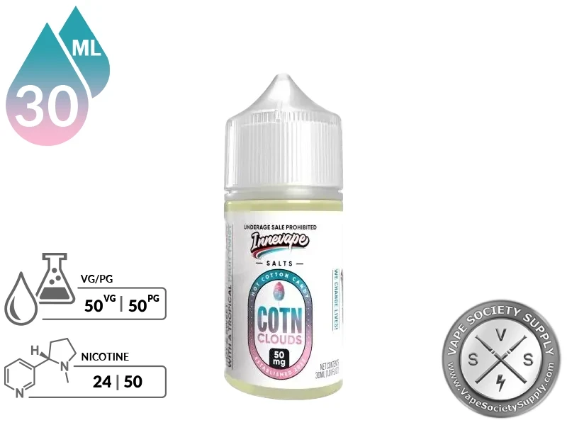 COTN Clouds Innevape Salts 30ml bottle with a 50/50 VG/PG icon and nicotine strength icons