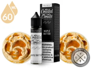 Maple Butter Coastal Clouds 60ml bottle and box with bowls of maple butter swirl