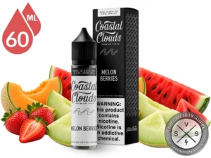 Melon Berries Coastal Clouds 60ml bottle and box with cantaloupe, honeydew, watermelon and strawberries