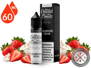 Strawberry Cream Coastal Clouds 60ml bottle and box with strawberries and whipped cream
